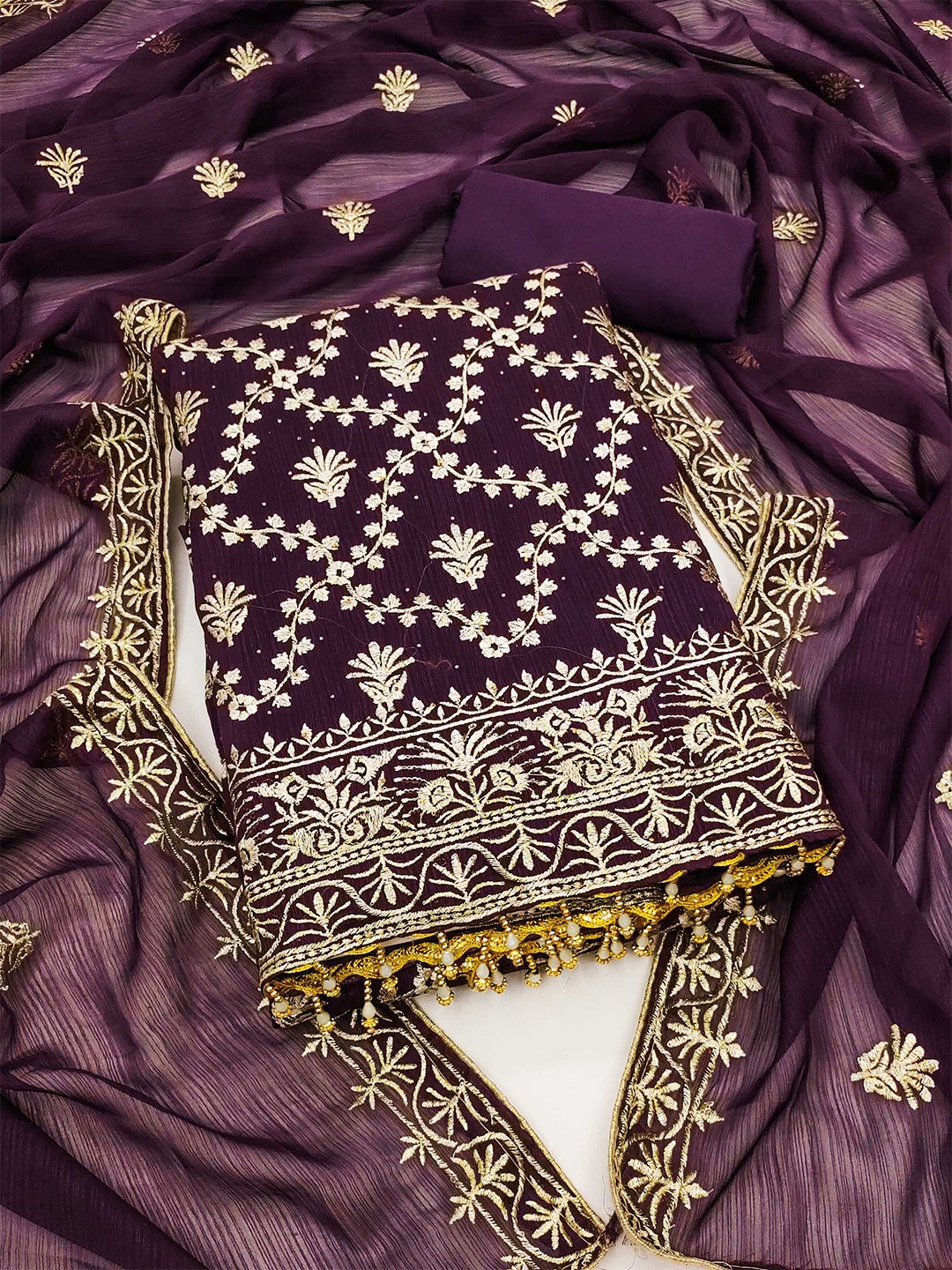 

Panzora Embroidered Unstitched Dress Material, Purple