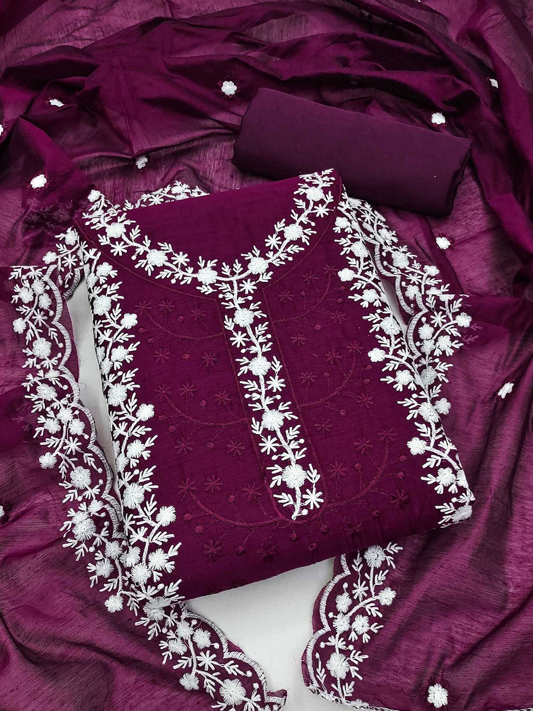 

Panzora Floral Embroidered Unstitched Dress Material, Purple
