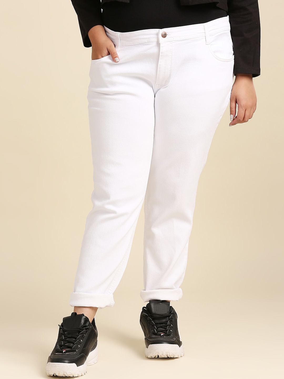 

Freeform by High Star Women Slim Fit High-Rise Clean Look Stretchable Jeans, White