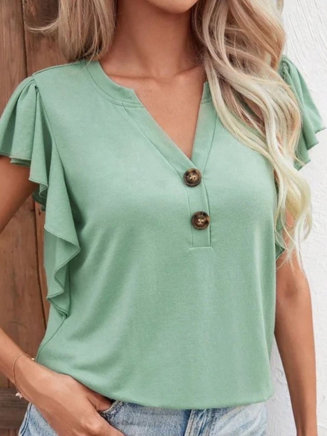 

Stylecast X KPOP Flutter Sleeve Top, Green