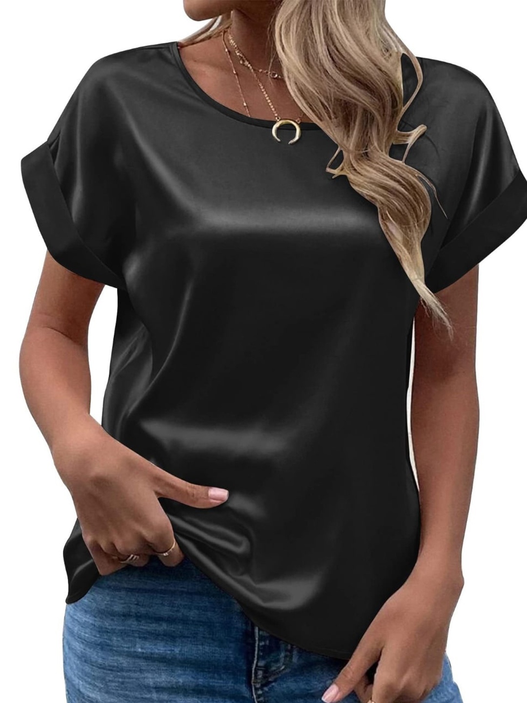 

Stylecast X KPOP Round Neck Extended Sleeves Top, Black