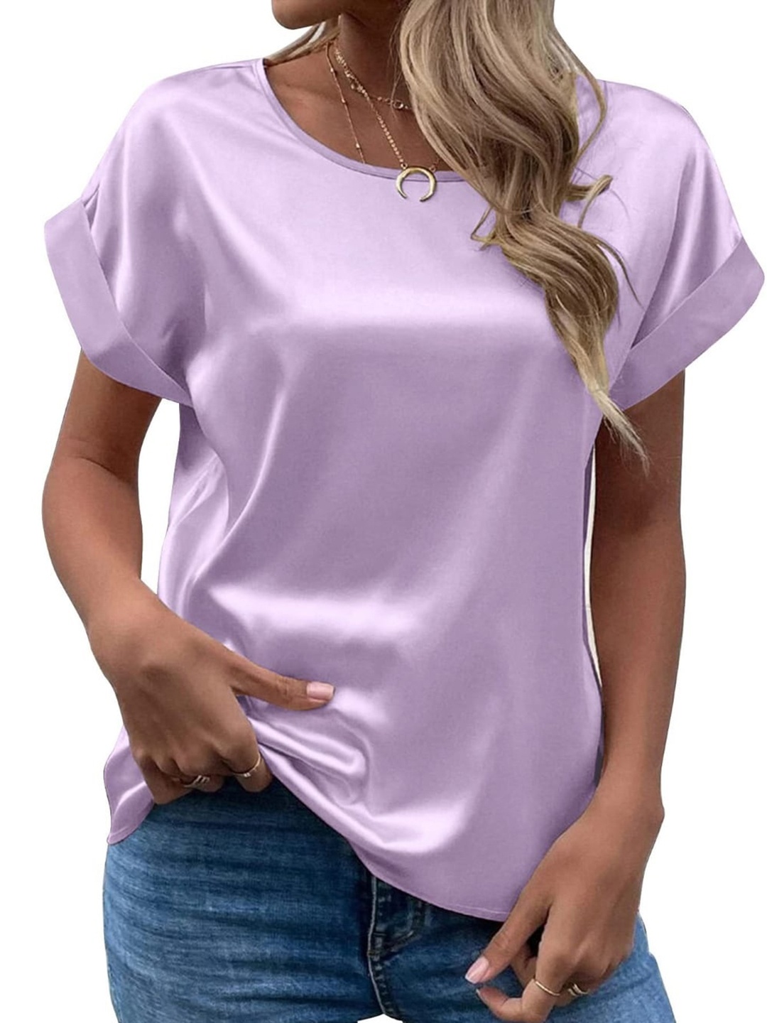 

Stylecast X KPOP Round Neck Short Sleeves Top, Purple