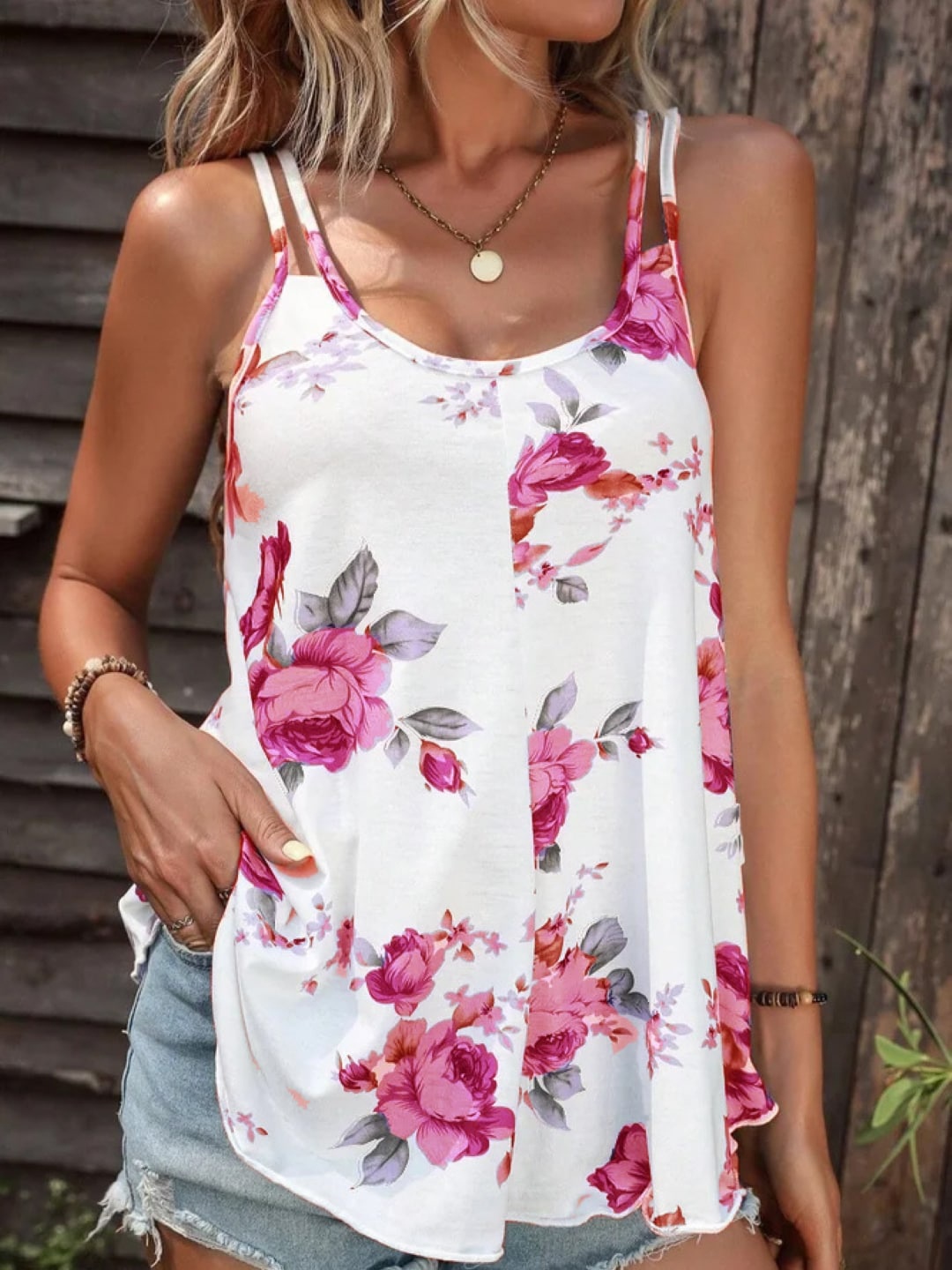 

Stylecast X KPOP Floral Printed Shoulder Straps Top, Red