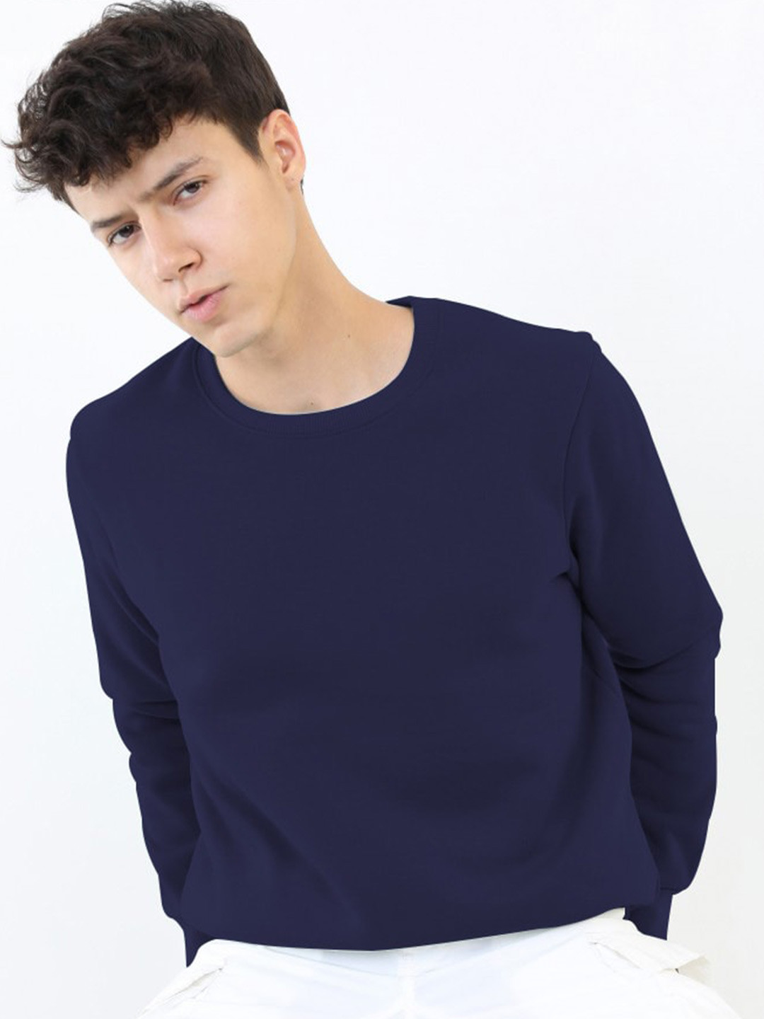 

BAESD Unisex Round Neck Woollen Sweatshirt, Navy blue