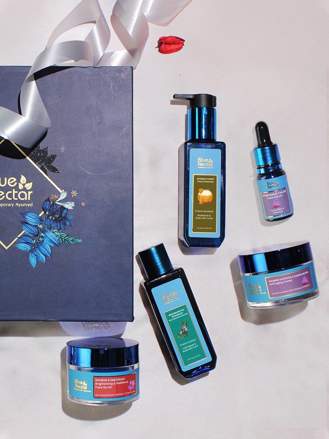 

Blue Nectar 5-Pcs Face Cleanser-Face Cream-Hair Oil-Face Scrub & Serum Gift Set, Na