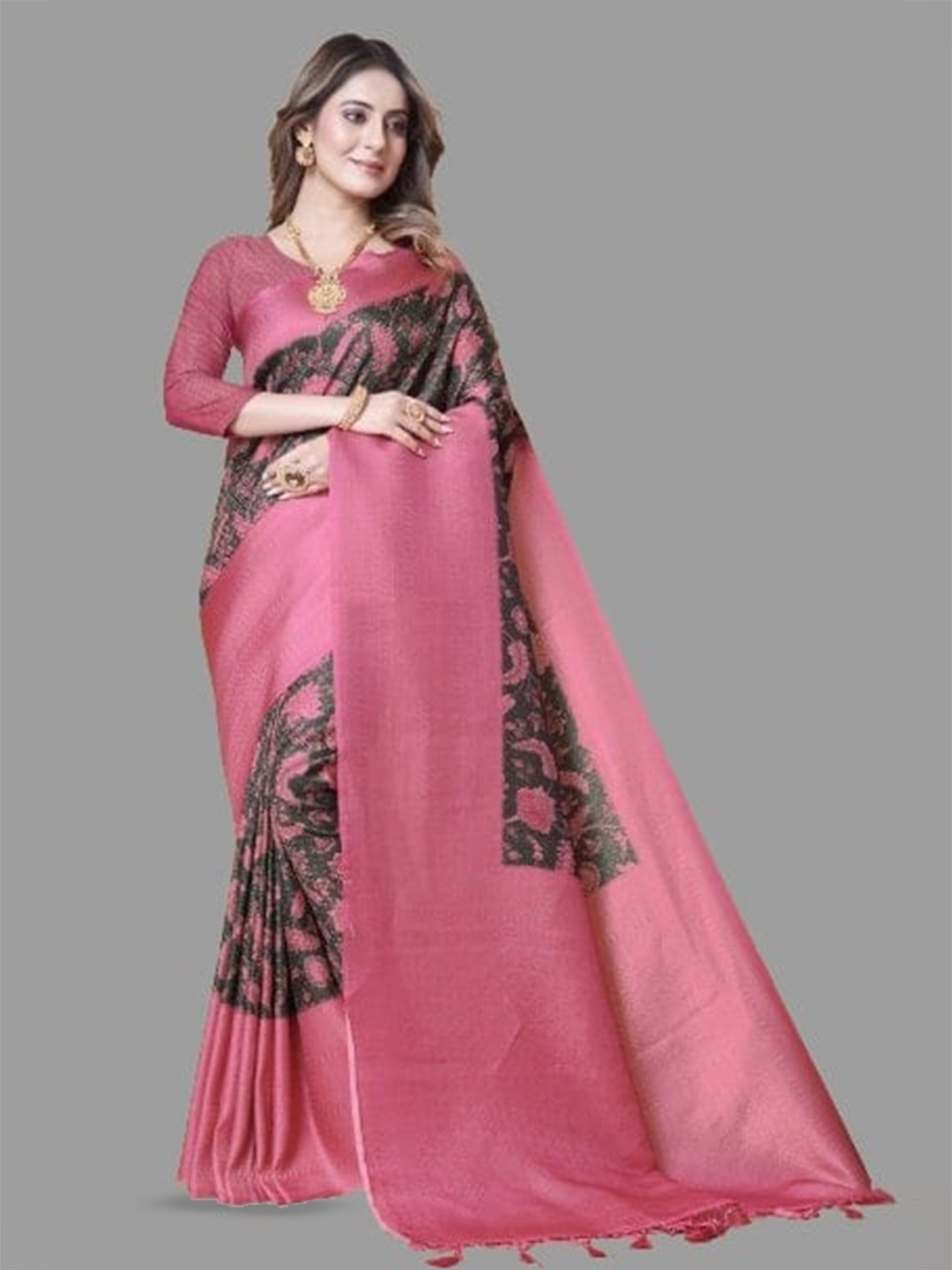 

nirja Fab Ethnic Print Zari Art Silk Banarasi Saree, Black