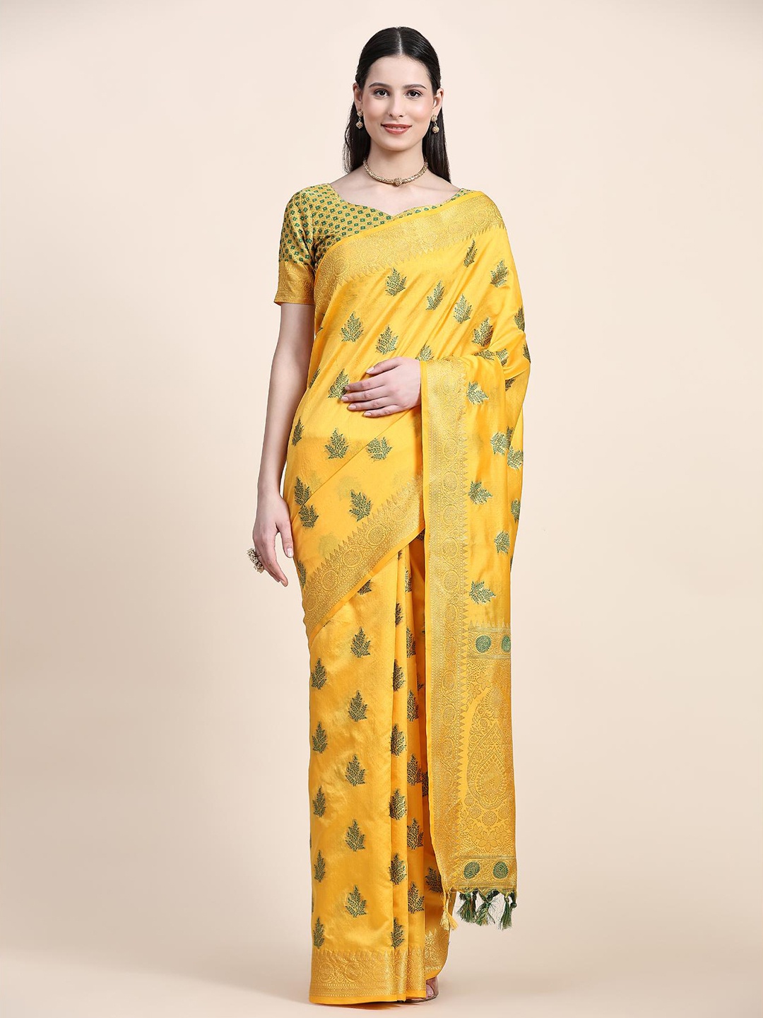 

Spetila Ethnic Motifs Woven Design Zari Pure Silk Banarasi Saree, Yellow