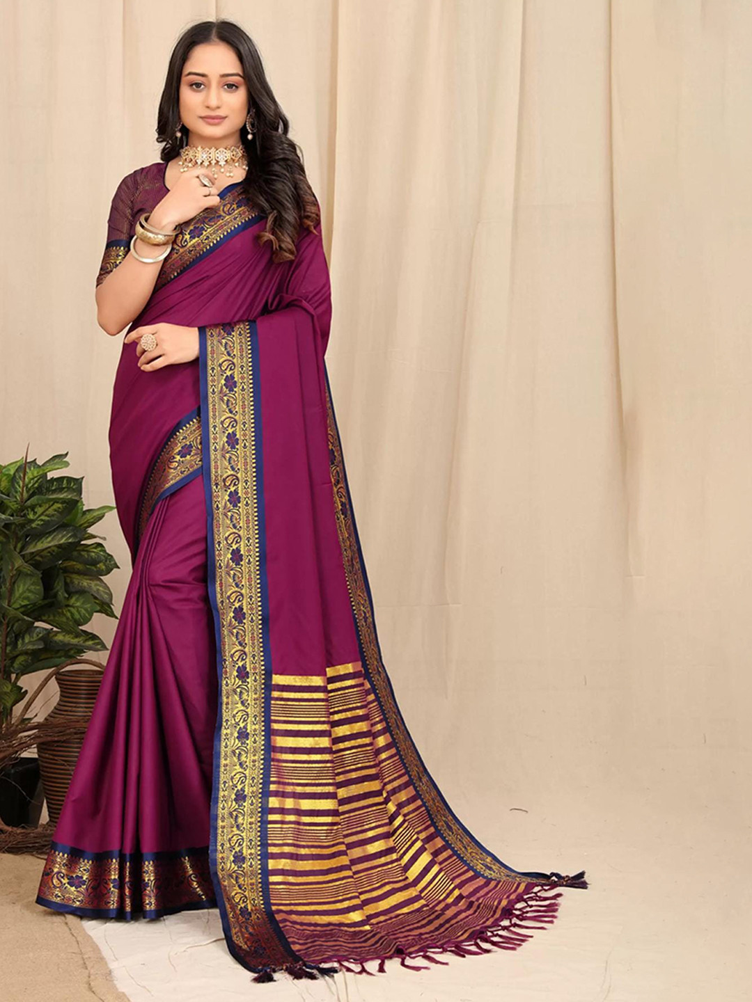 

Spetila Zari Woven Design Silk Cotton Maheshwari Saree, Purple