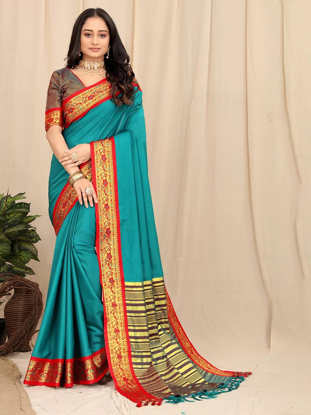 

Spetila Woven Design Zari Silk Cotton Maheshwari Saree, Blue