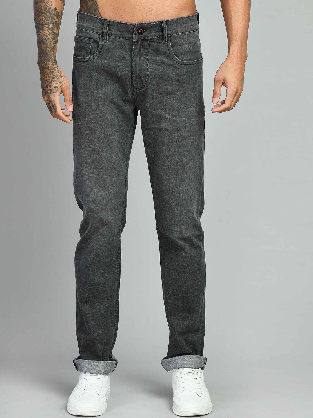 

SQUIREHOOD Men Straight Fit Clean Look Stretchable Jeans, Grey