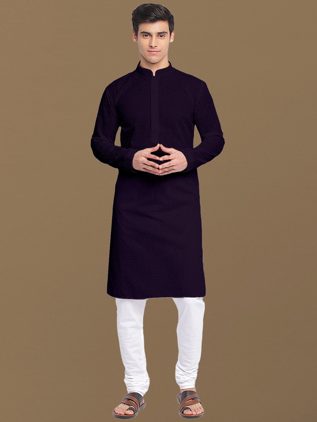 

Sanwara Embroidered Regular Chikankari Kurta with Churidar, Purple