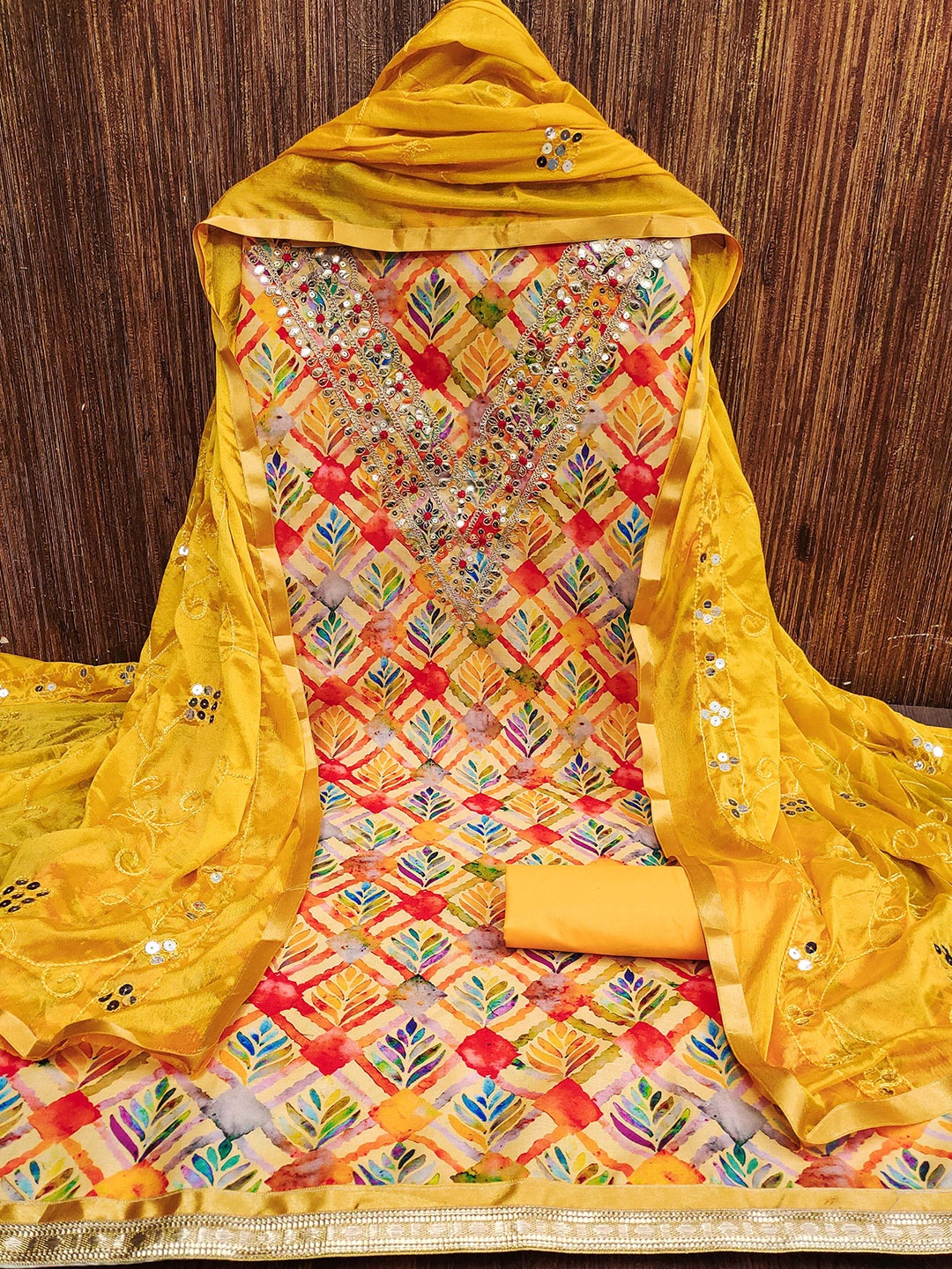 

KALINI Printed Cotton Unstitched Dress Material, Yellow