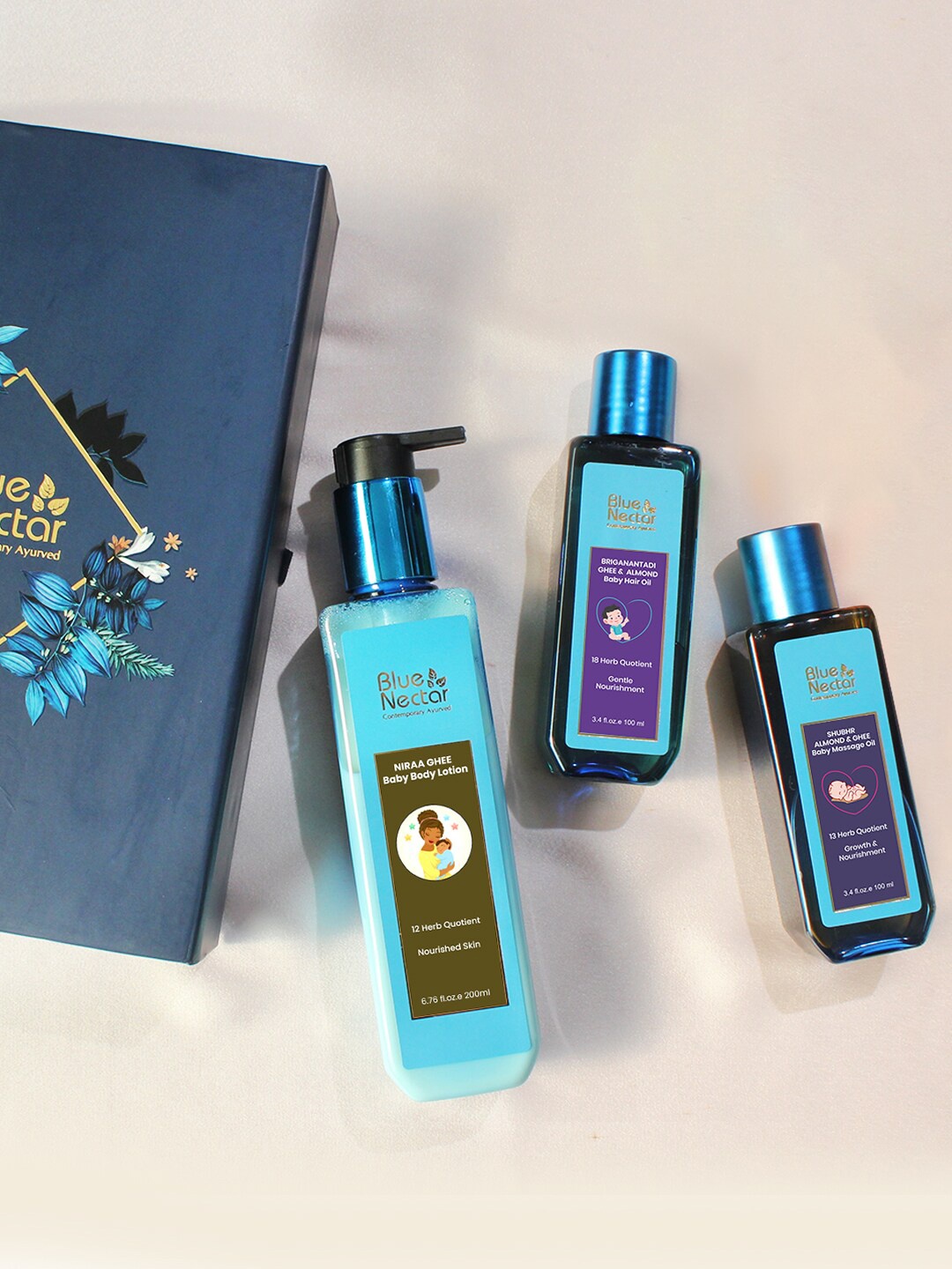

Blue Nectar 3-Pcs Hair Oil-Massage Oil & Body Lotion Baby Care Kit, Na