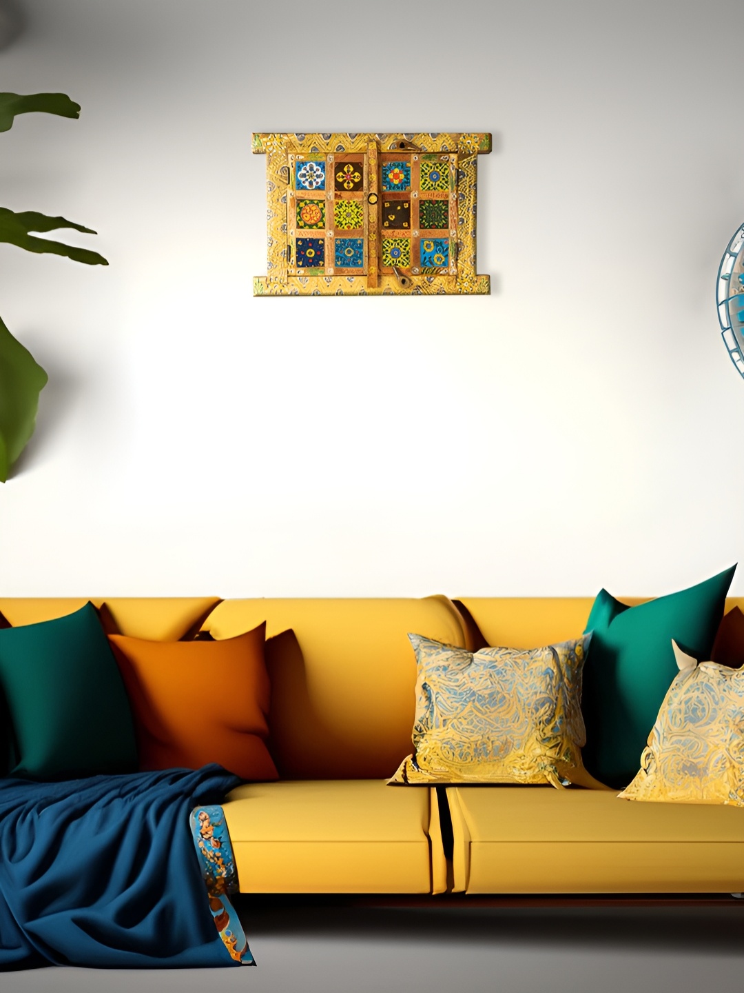 

Ekhasa Yellow & Blue Wooden Framed Decor Wall Mirror