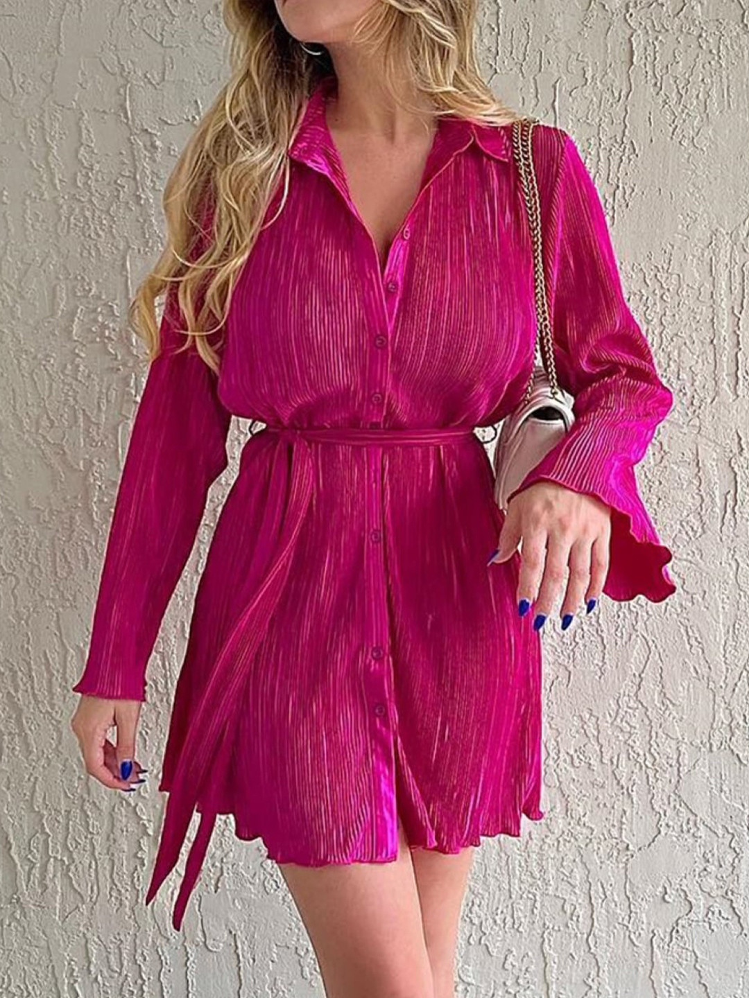 

Stylecast X KPOP Long Sleeves Above Knee Shirt Dress, Pink