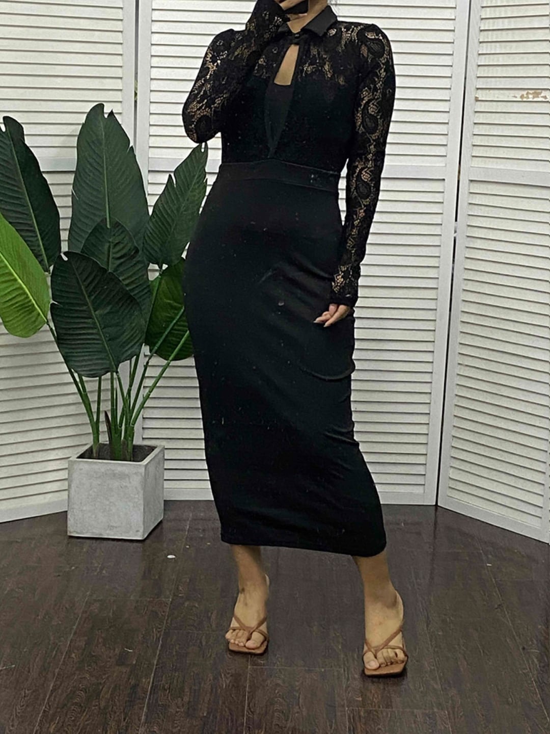 

Stylecast X KPOP Shirt Collar Bodycon Midi Dress, Black
