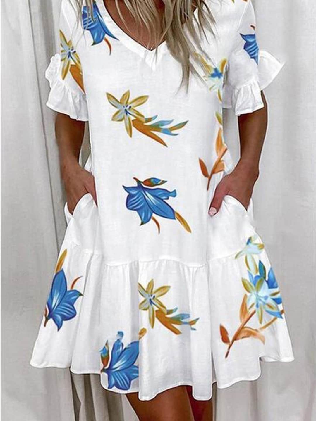 

Stylecast X KPOP Floral Print Flared Sleeve Fit & Flare Dress, White