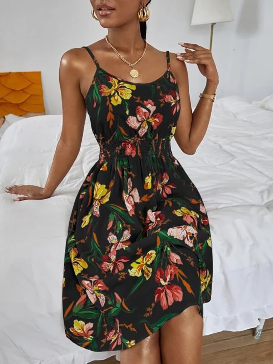 

Stylecast X KPOP Floral Print Fit & Flare Dress, Black