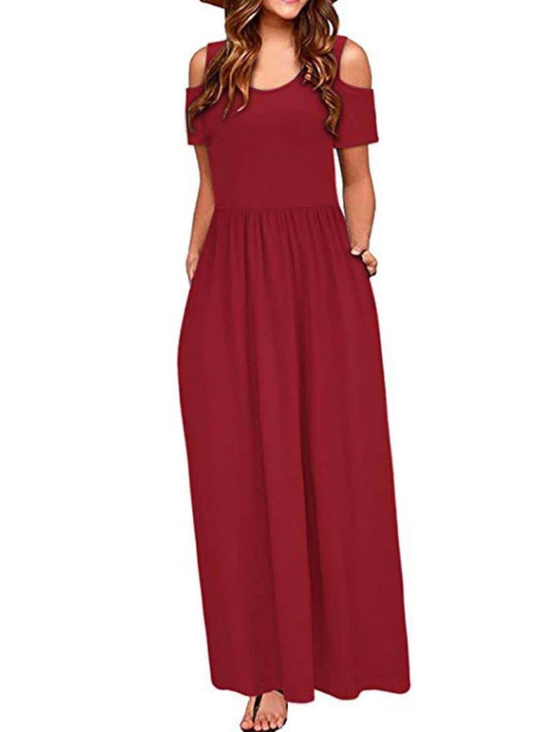 

Stylecast X KPOP Round Neck Cold-Shoulder Gathered Party Maxi Dress, Red