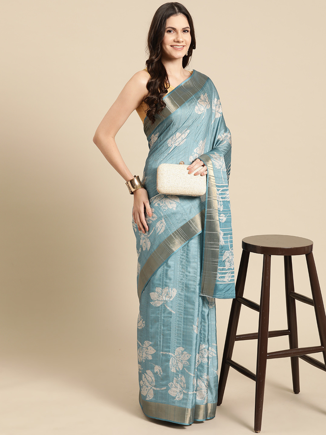 

Silk Land Floral Zari Saree, Blue