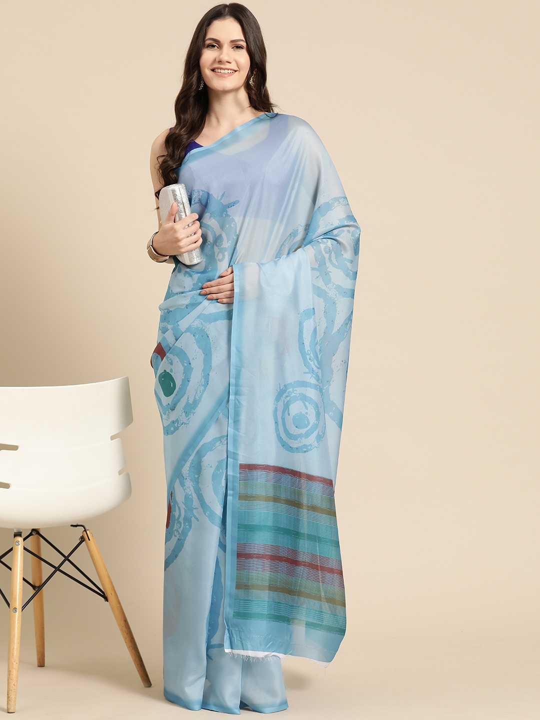 

Silk Land Abstract Printed Saree, Blue