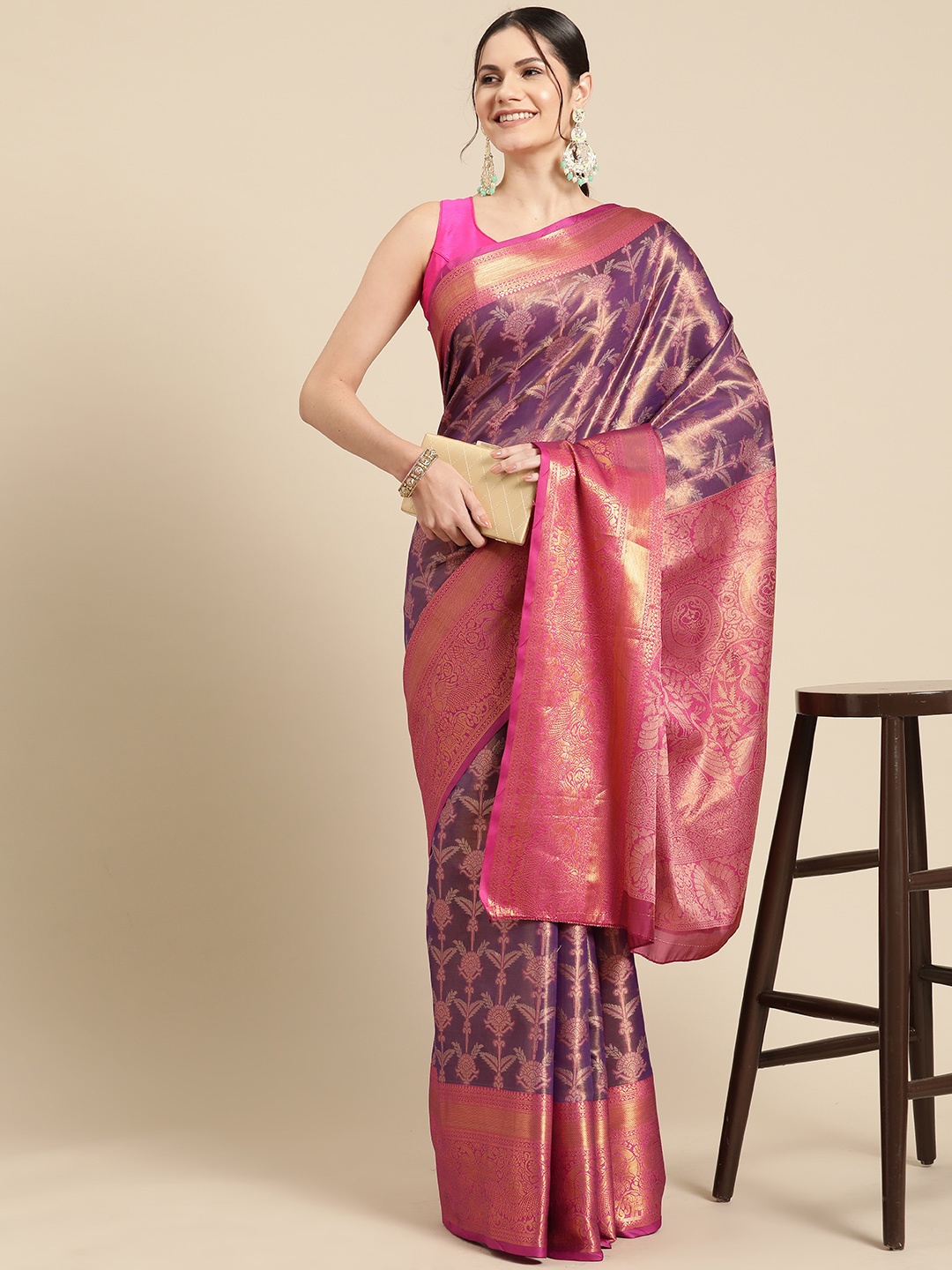 

Silk Land Ethnic Motifs Zari Brocade Banarasi Saree, Purple