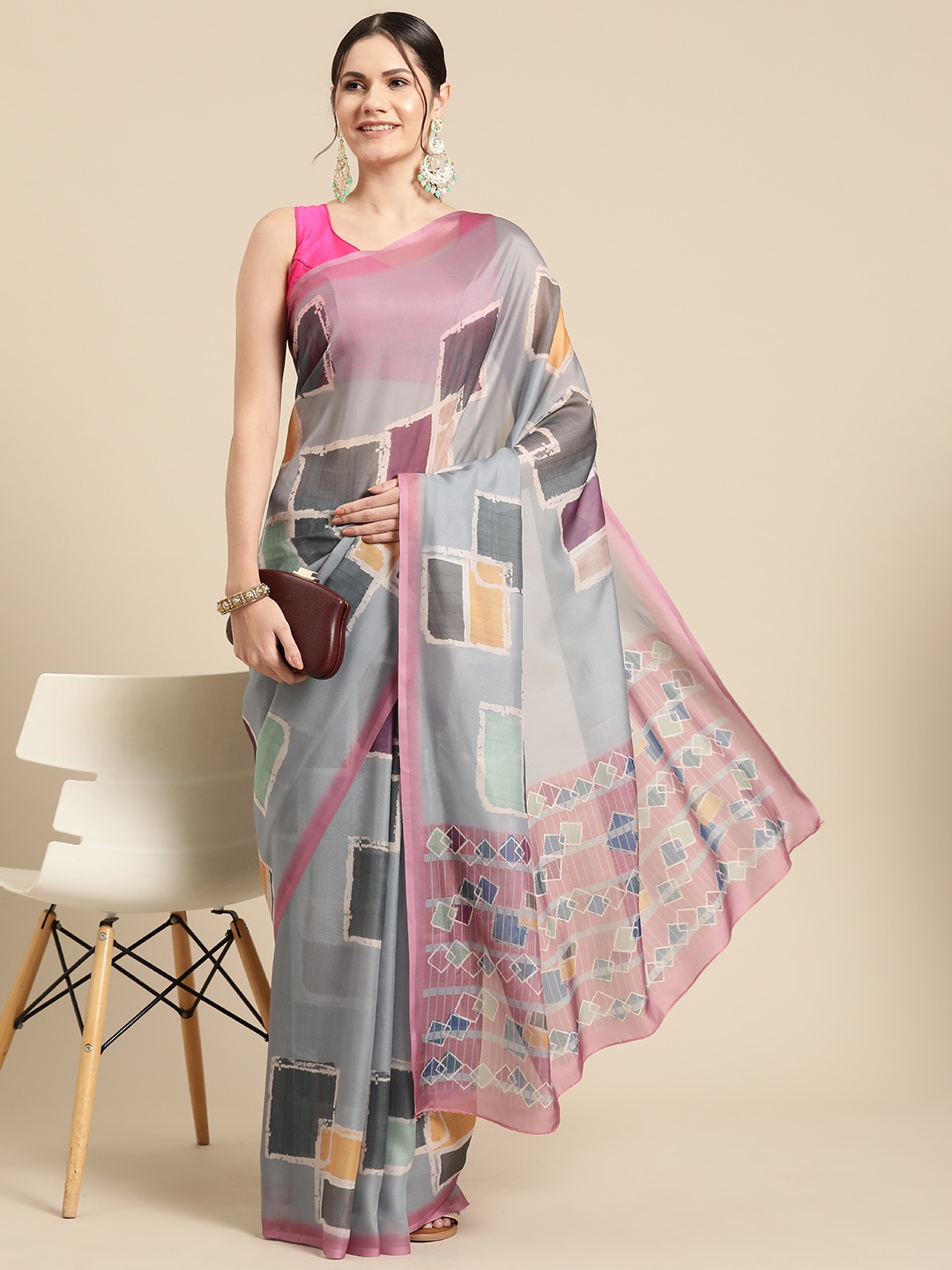 

Silk Land Geometric Digital Print Saree, Multi