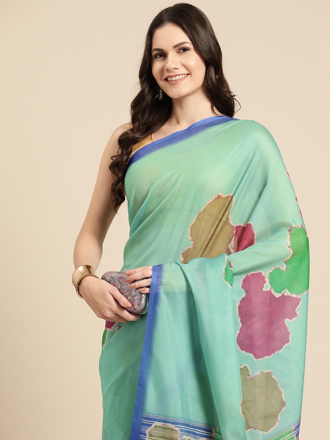 

Silk Land Abstract Digital Print Saree, Sea green