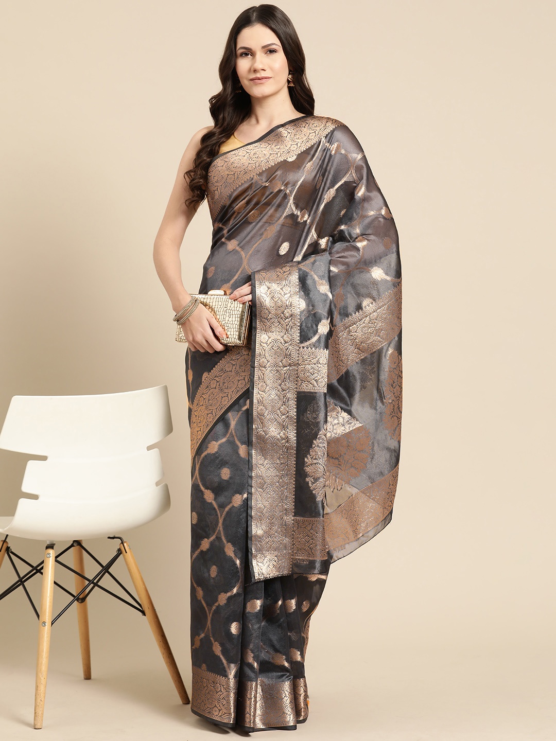 

Silk Land Woven Design Zari Banarasi Saree, Black