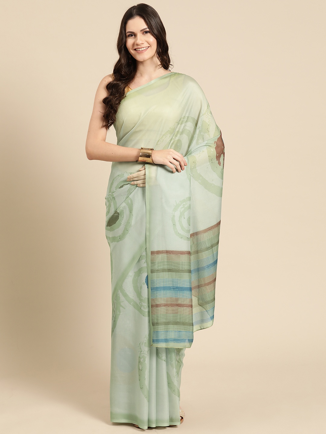 

Silk Land Abstract Digital Print Saree, Green