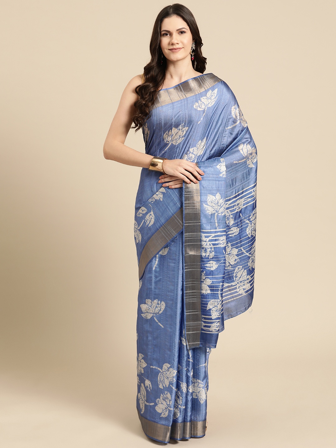 

Silk Land Floral Zari Saree, Blue