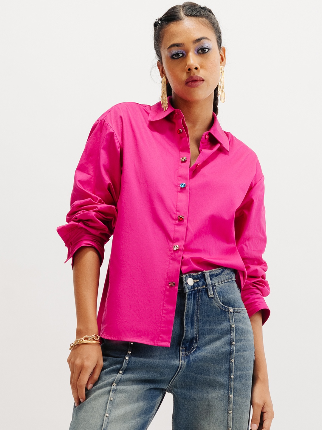 

FREAKINS Opaque Cotton Casual Shirt, Pink