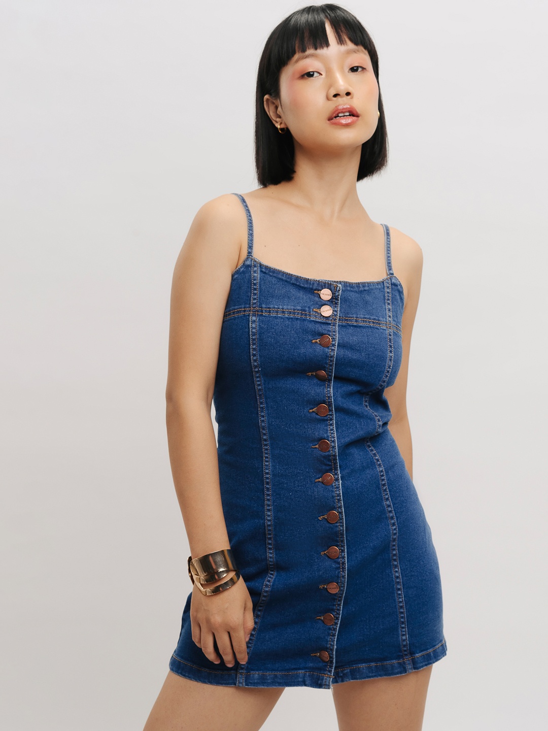 

FREAKINS Denim Bodycon Mini Opaque Casual Dress, Blue