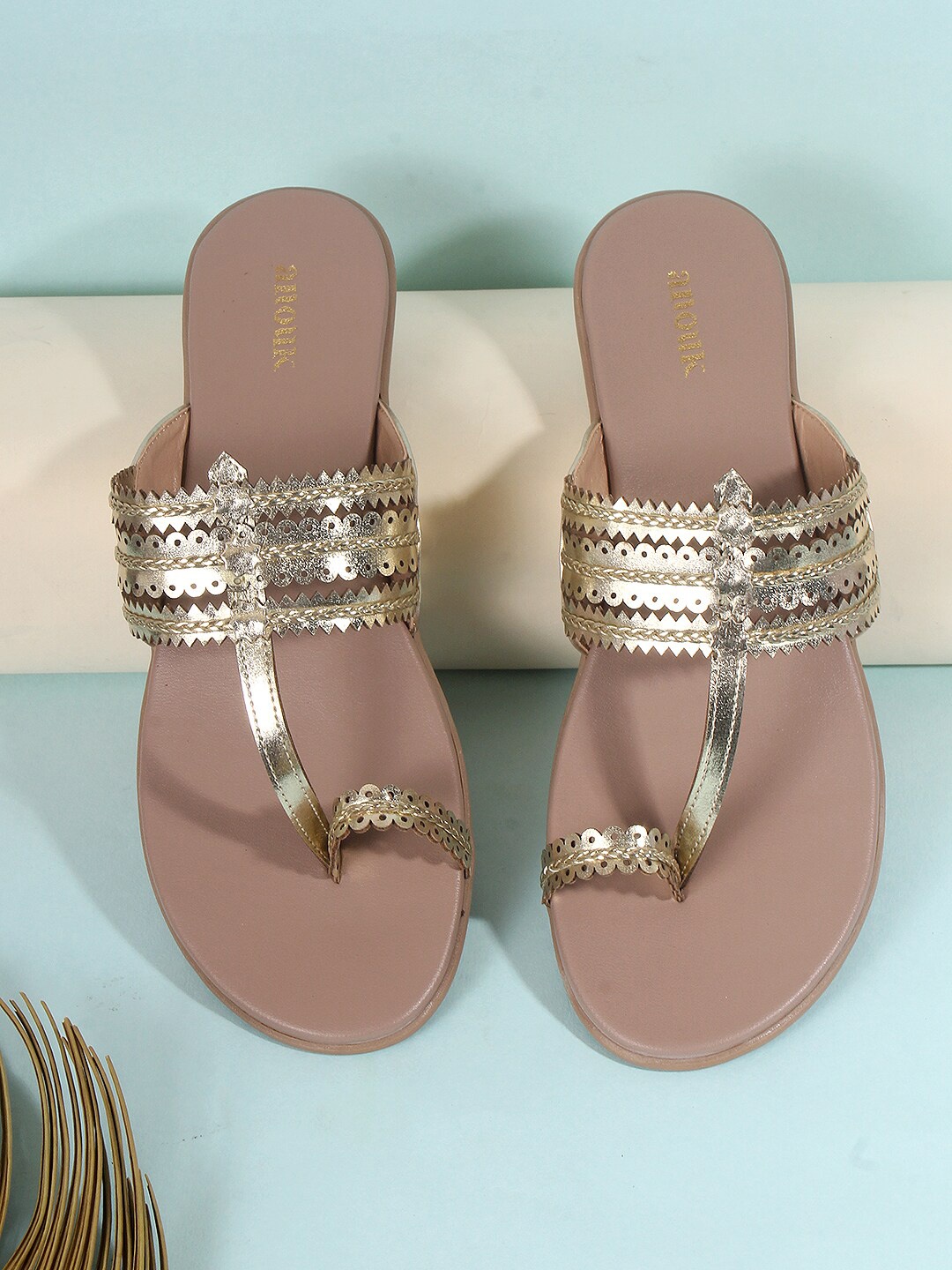 

Anouk Embellished One Toe Flats, Gold