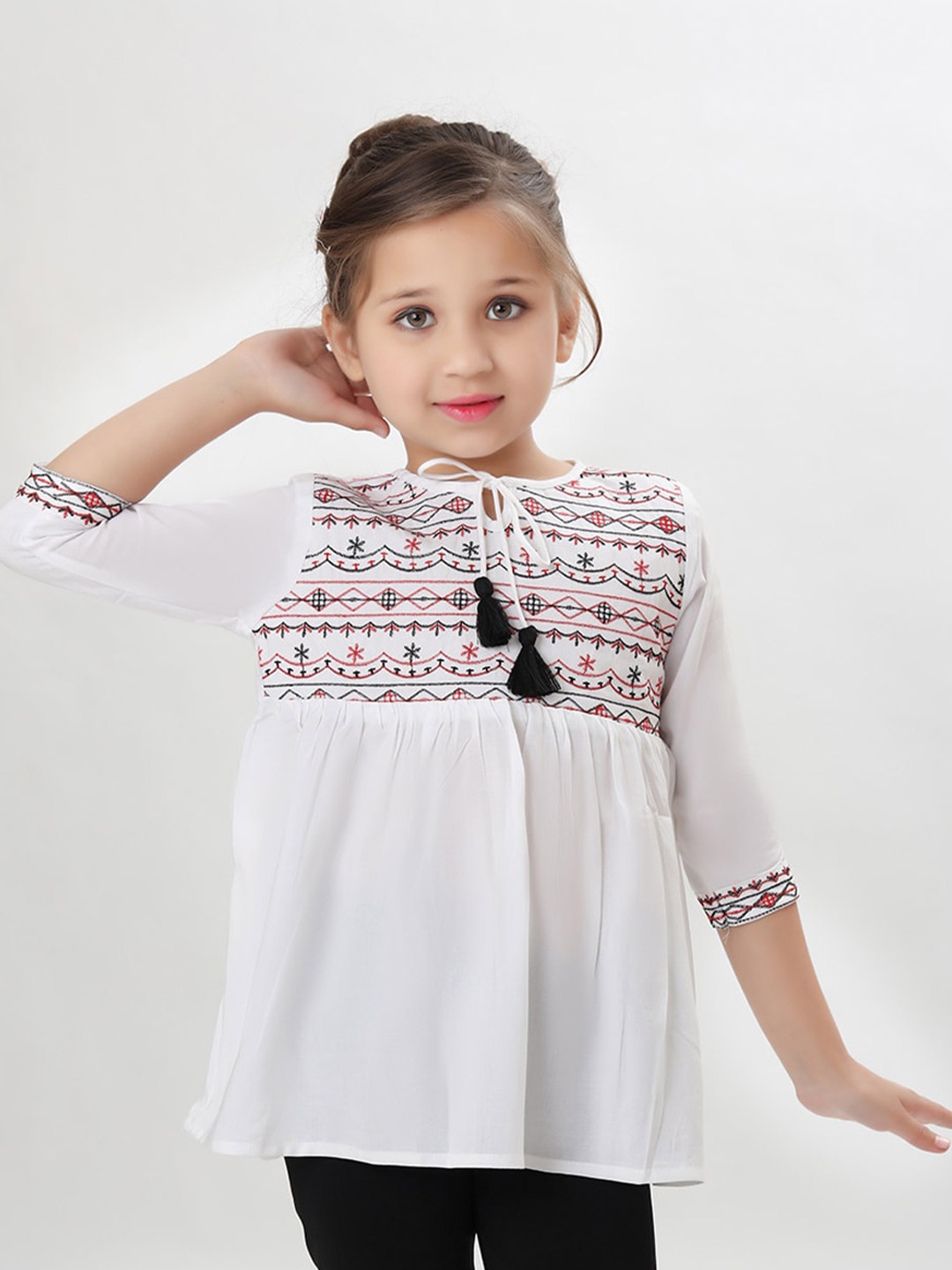 

BAESD Kids-Girls Tie-Up Neck Longline Opaque A-Line Top, White