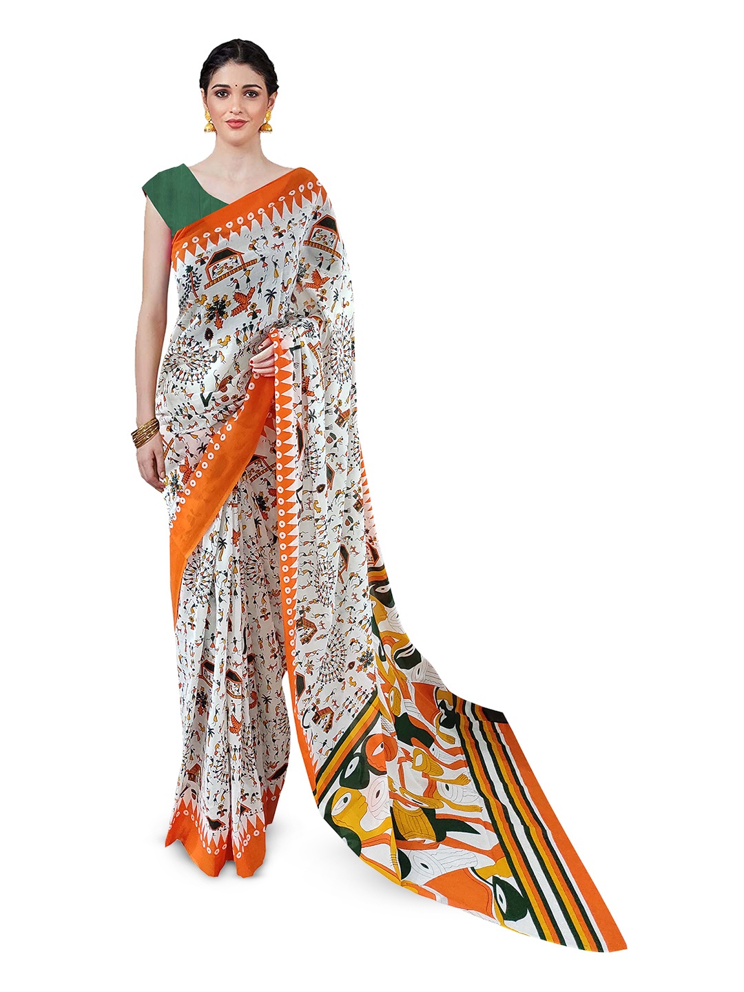 

NIKHILAM Pure Cotton Block Print Saree, White