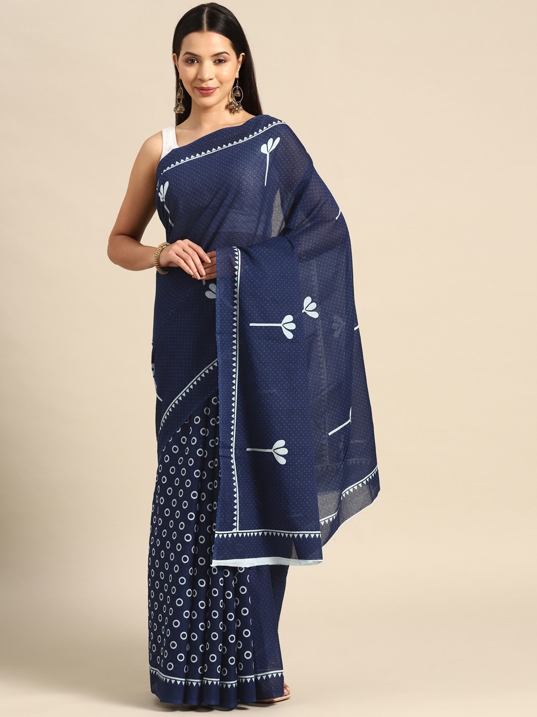 

NIKHILAM Floral Pure Cotton Ikat Saree, Blue