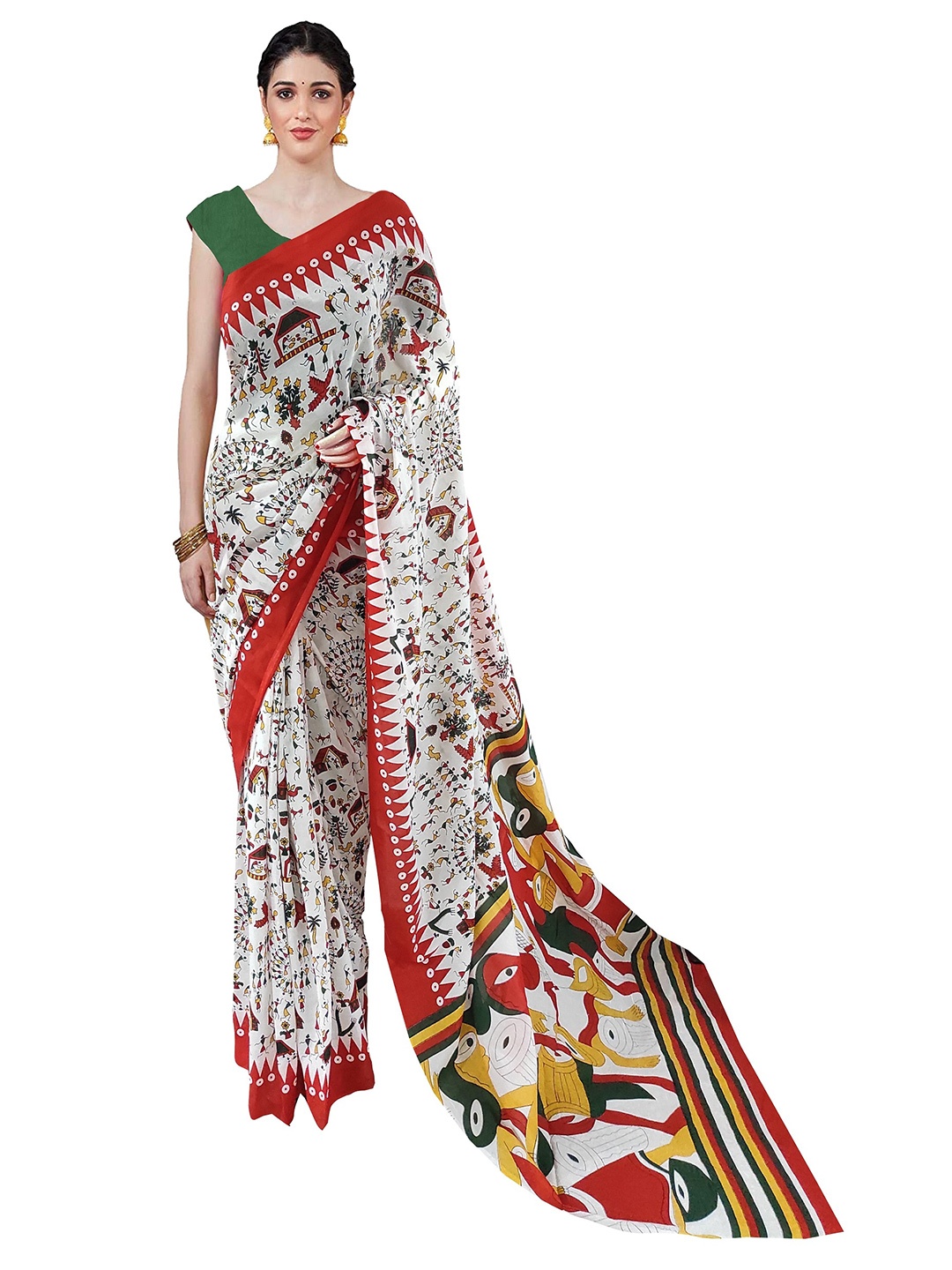 

NIKHILAM Warli Pure Cotton Block Print Saree, Red