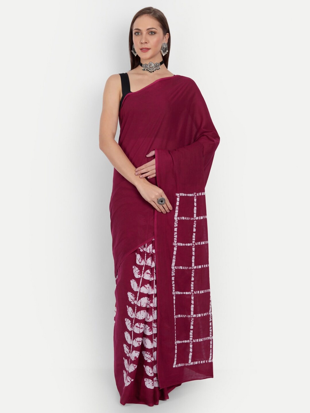 

NIKHILAM Floral Pure Cotton Ikat Saree, Maroon