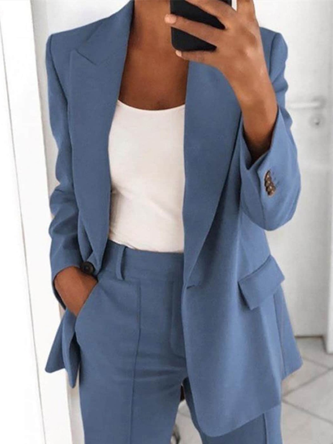 

Stylecast X KPOP Lapel Collar Long Sleeves Blazer & Trousers Co-Ords, Blue