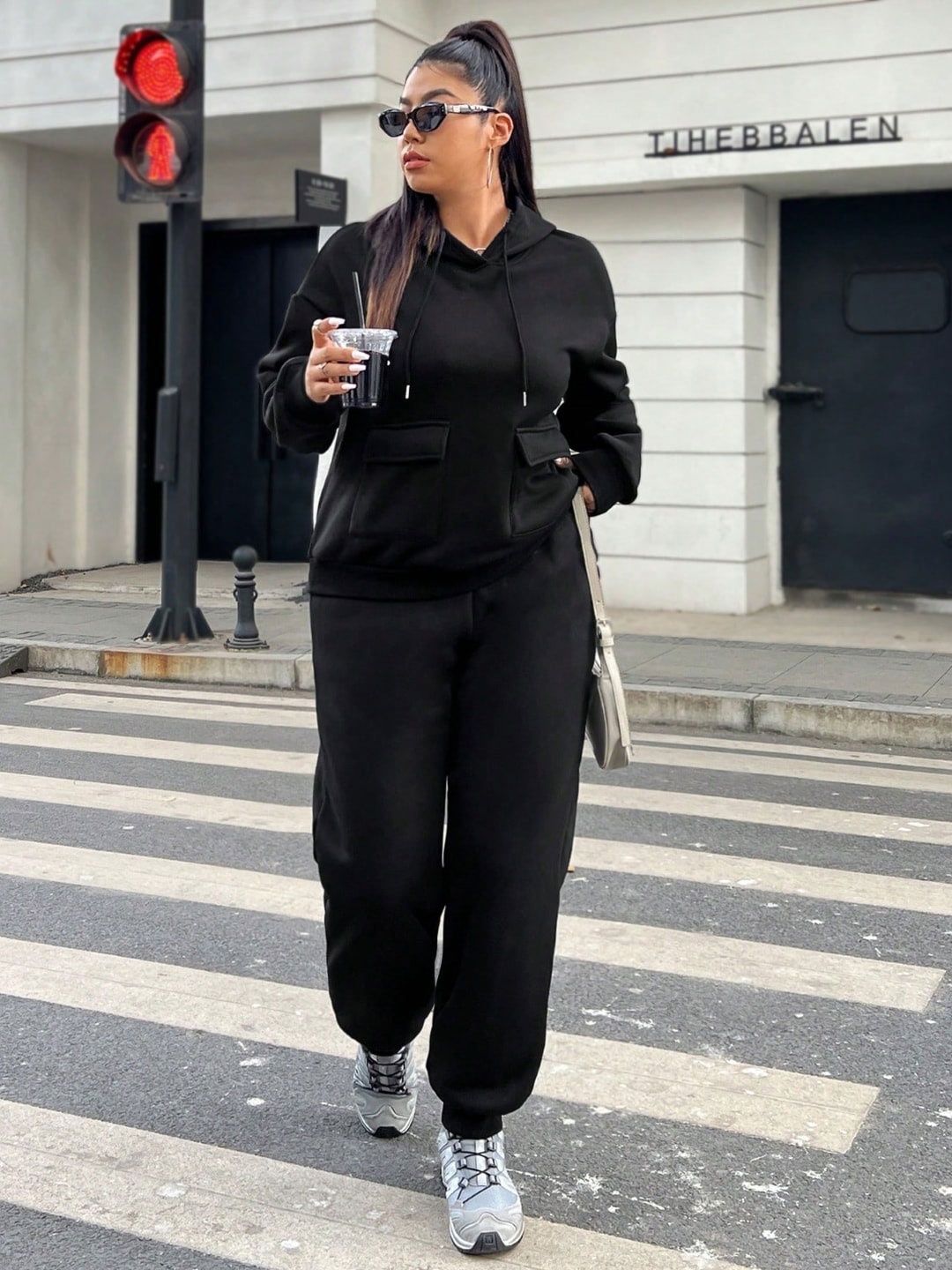 

Stylecast X KPOP Hooded Sweatshirt With Joggers Co-Ords, Black