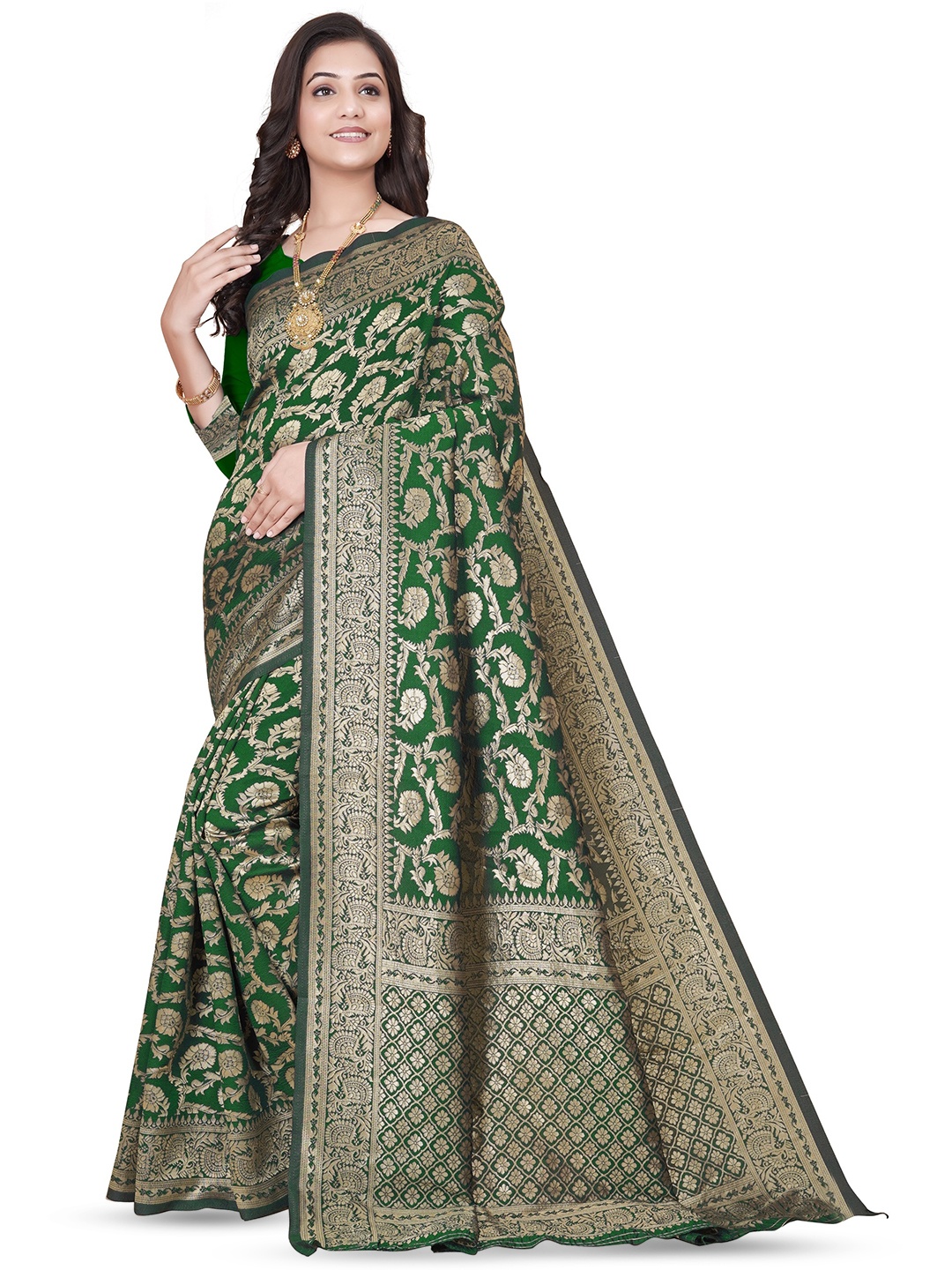 

MUKHITA Woven Design Banarasi Saree, Green