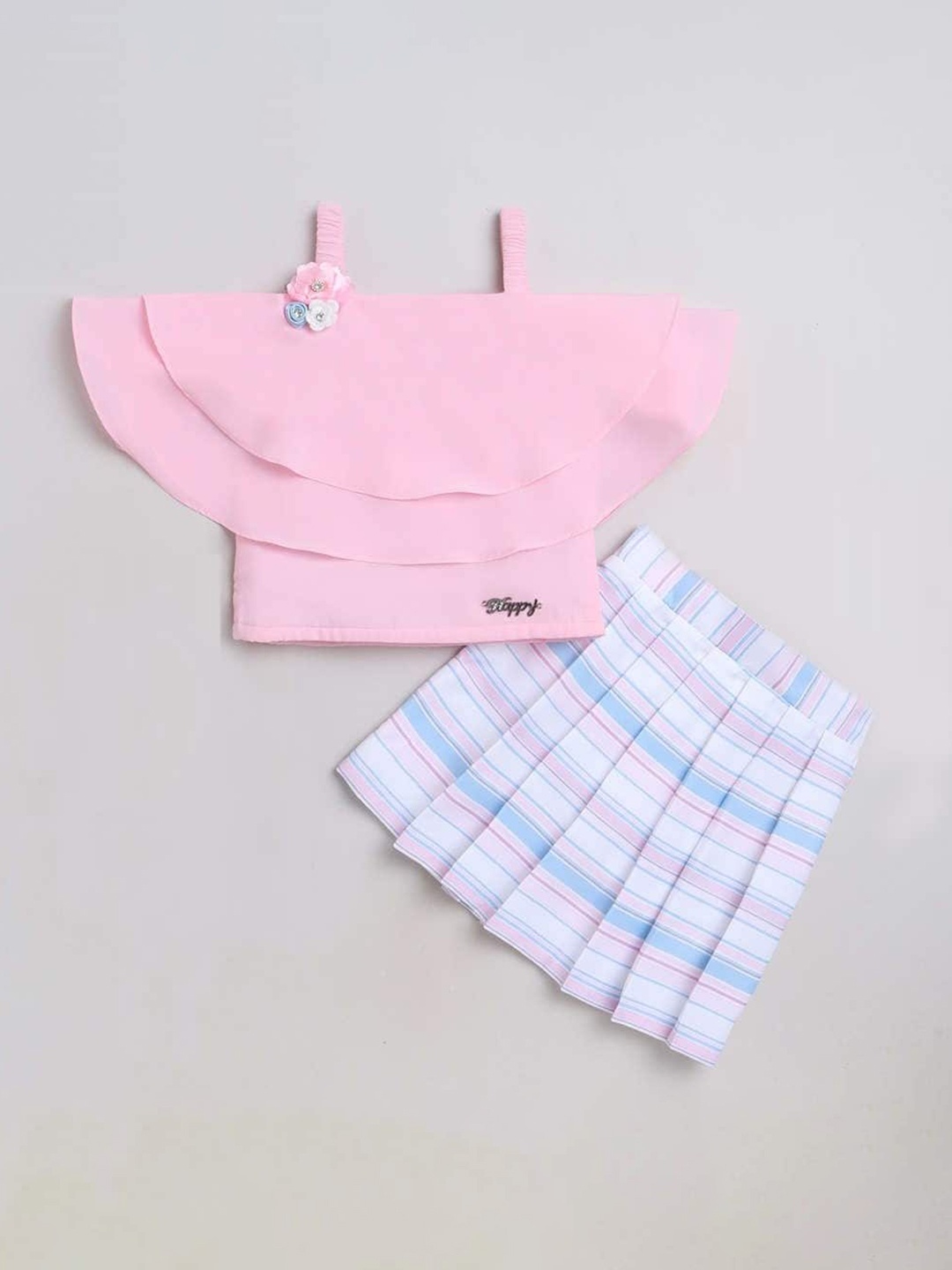 

The Magic Wand Girls Cold Shoulder Sleeve Layered Top with Skirt, Pink