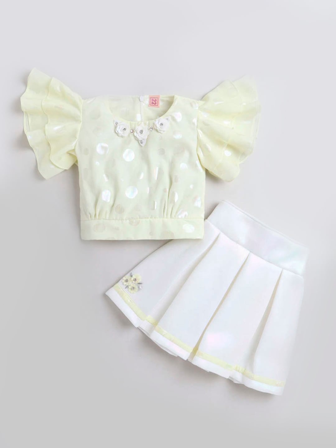 

The Magic Wand Girls Polka Dots Printed Top With Skirt, Yellow