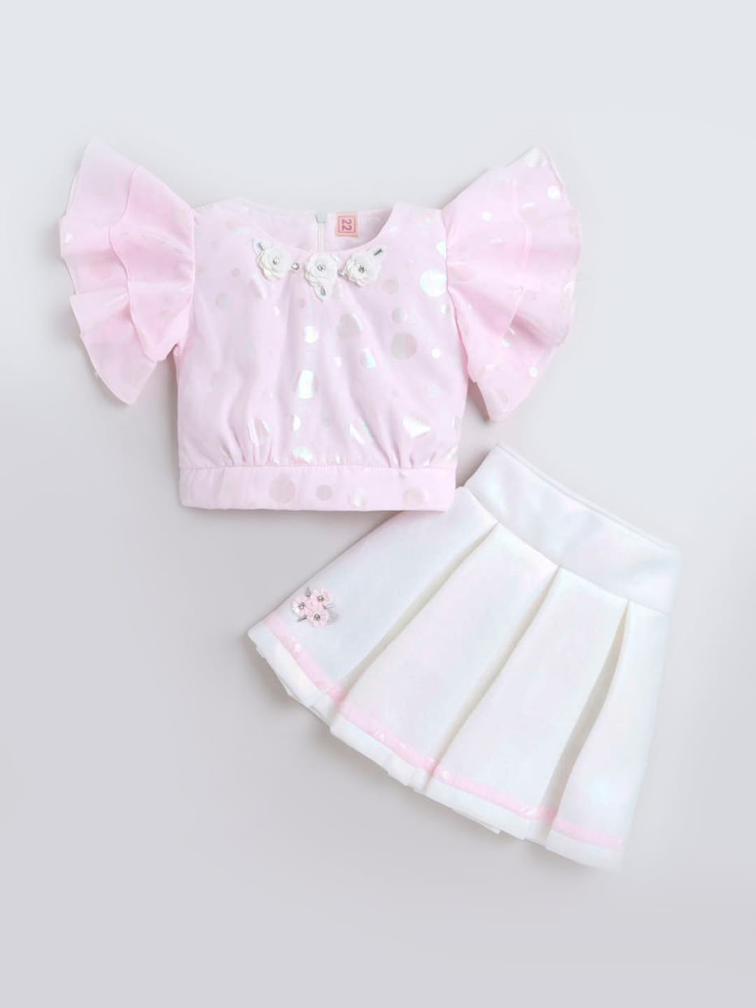 

The Magic Wand Girls Polka Dots Printed Top With Skirt, Pink