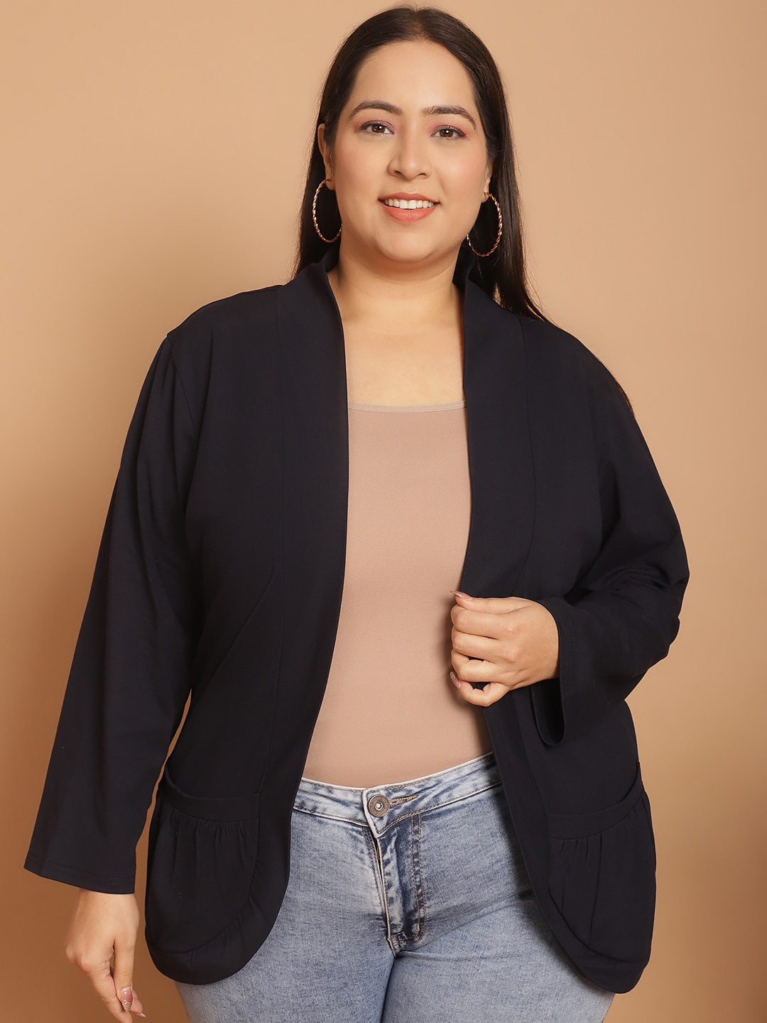 

urSense Plus Size Open Front Cotton Shrug, Black