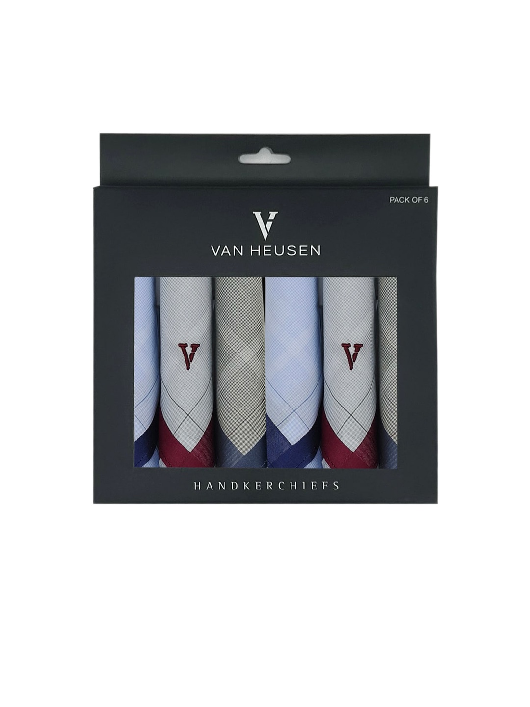 

Van Heusen Men Pack Of 6 Checked Pure Cotton Handkerchiefs, Blue