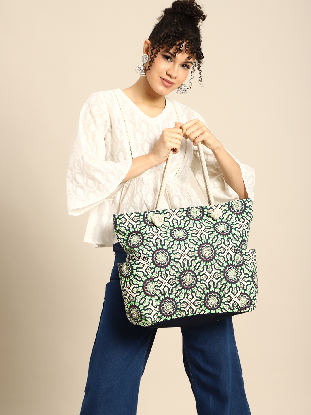 

Anouk Printed Oversized Shopper Shoulder Bag, Navy blue