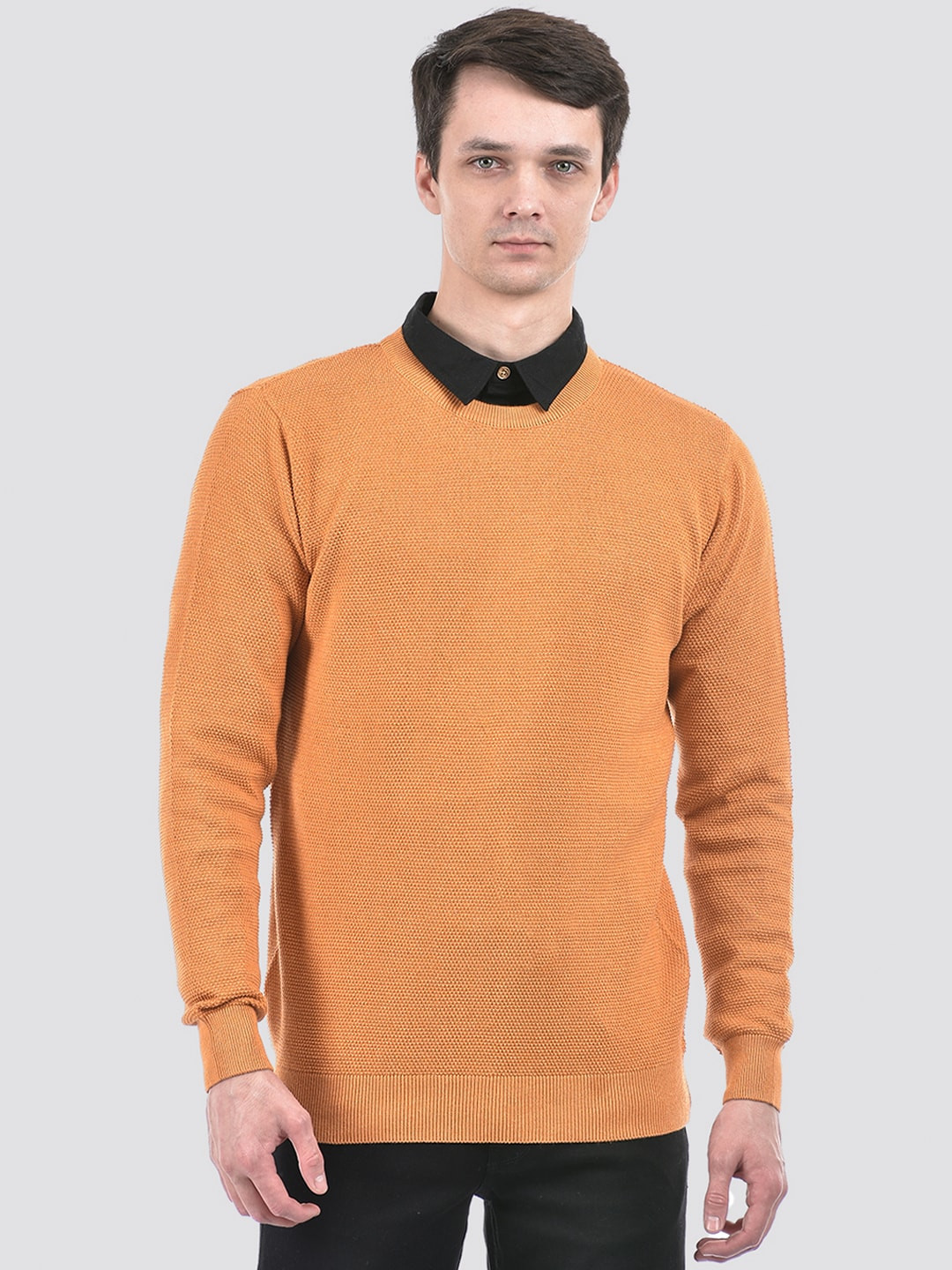 

PORTOBELLO Self Design Cotton Pullover Sweater, Orange