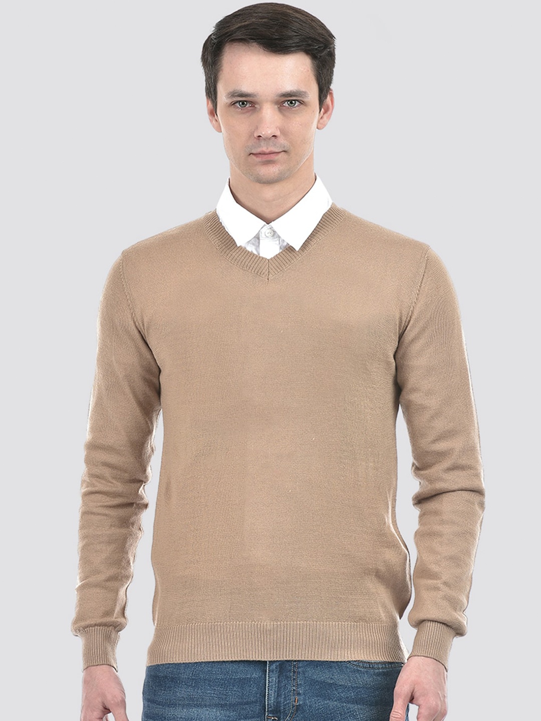 

PORTOBELLO V-Neck Long Sleeves Pullover Sweater, Brown